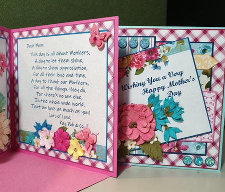 Vintage Floral Layered 7.5 inch card Front & Insert for Mothers Day & Birthday & More by Kay Porter