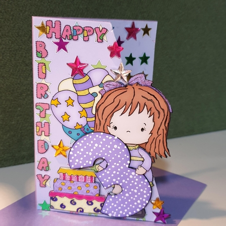 Girls 3rd Birthday Card Front and Decoupage by Kay Porter