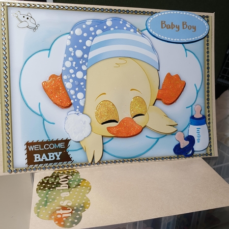 Baby Boy Duck asleep on the Clouds by Kay Porter