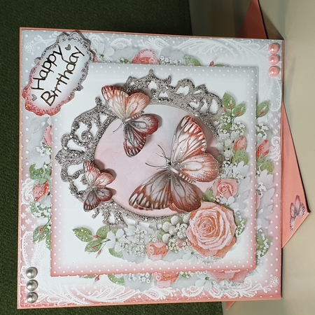 Pink and Grey Butterfly Floral Happy Mothers Day by Kay Porter