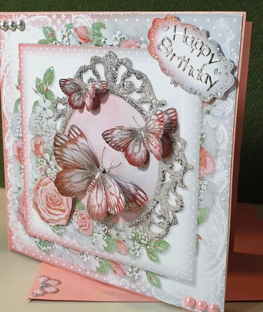 Pink and Grey Butterfly Floral Happy Mothers Day by Kay Porter