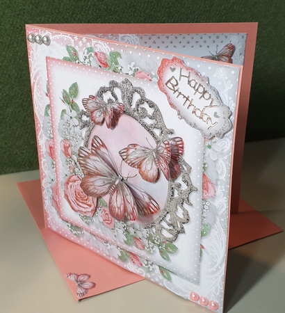Pink and Grey Butterfly Floral Insert by Kay Porter