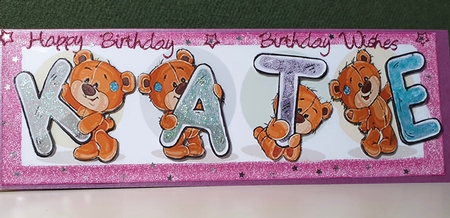 Teddy bears named Kate pink Glitter DL Card by Kay Porter
