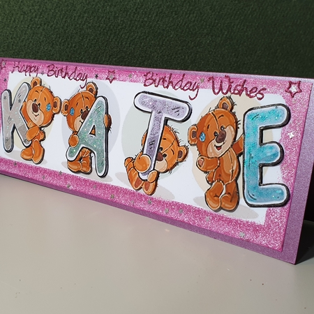 Teddy bears named Kate pink Glitter DL Card by Kay Porter