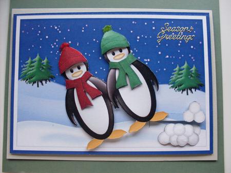 Animated Moveable Decoupage Dancing Christmas Penguins by Keeley Towler
