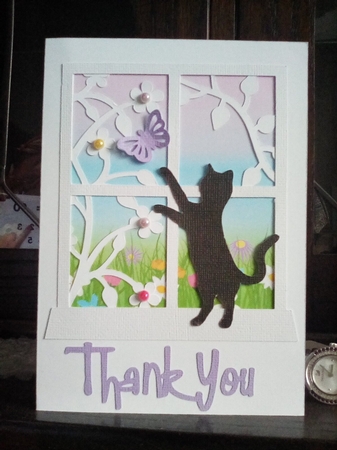Cat Chasing Butterfly Card and Backing Paper by Kelley Blacker