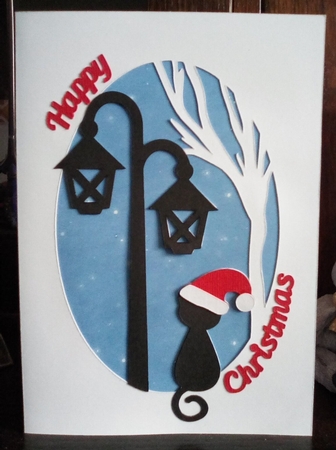 Christmas Cat with Lampost Card by Kelley Blacker