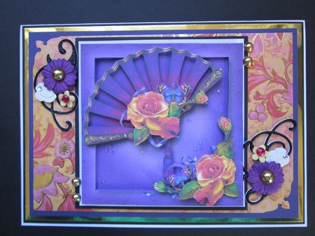 Beautiful Fan With Bright roses 8x8 by Kelly Patterson