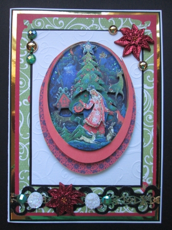Vintage Russian Christmas Tree Decoupage Oval Shaped Card Making Kit by Kelly Patterson