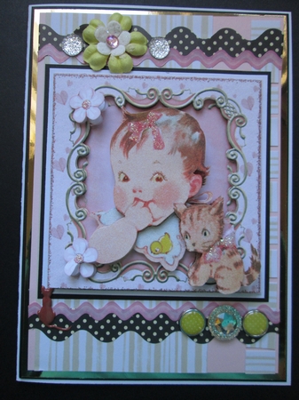 Cute baby girl sucking her thumb, with bow 8x8 by Kelly Patterson