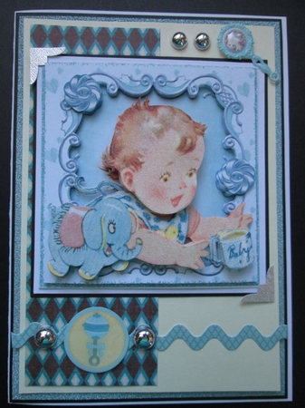 Cute baby boy with blue elephant, 8x8 by Kelly Patterson