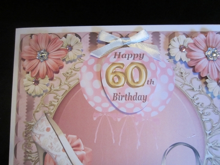 60th Pink floral shoe and bag card front by Kerry Ross