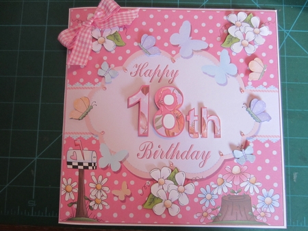 Happy 18th Birthday Butterfly Pink Background 8x8ins Topper by Kerry Ross