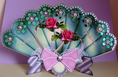Roses & Lace Valentine Fan & Stand by Kerry Sawyers