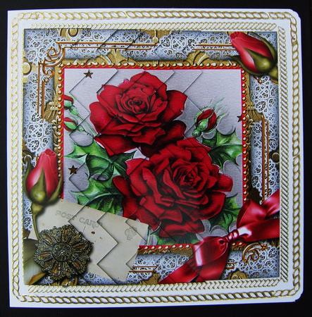 Beautiful Red Roses One Side 5in Zig Zag Stacker by Kerry Sawyers