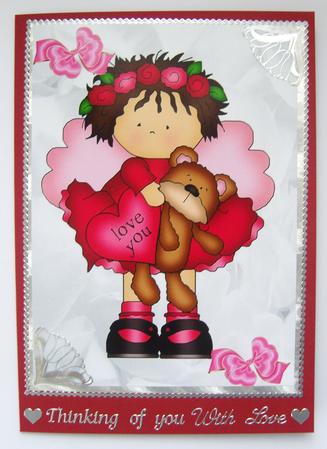 Little Girl with Teddy & Heart A4 Topper by Kerry Sawyers