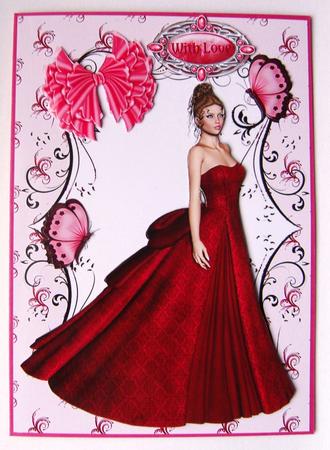 Pretty Lady in Red Gown with Butterflies by Kerry Sawyers
