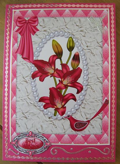 Red Lily with Little Bird in Pearl Frame, A4 Topper by Kerry Sawyers