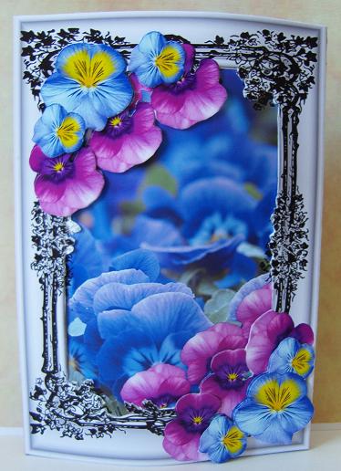 Inside Out Card Vintage Frame and Pansy 3D by Kerry Sawyers