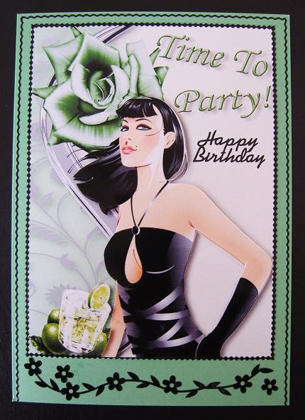 Time to Party Lady with Ice Lime Drink A4 by Kerry Sawyers