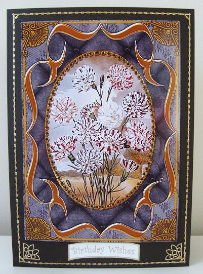 Black Carnations Fancy Bracket 7x5in Scallop Bottom Stacker by Kerry Sawyers