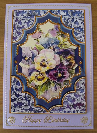 Blue Pansies Ornate Diamond 7x5in Scallop Bottom Stacker by Kerry Sawyers