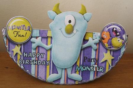 Happy Birthday Party Monster Nohole Over the Edge Wobble Ca by Kerry Sawyers