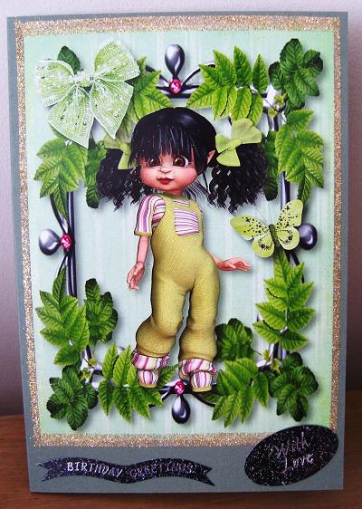 Little Kiki in Green Leaf Frame, A4 by Kerry Sawyers
