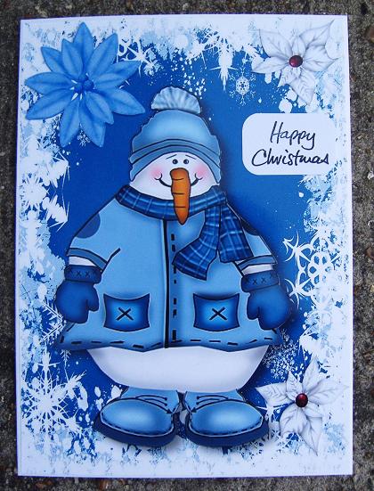 Snowman in Bobble Hat in Snow Frame by Kerry Sawyers