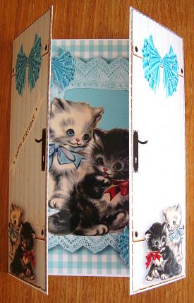 Sweet Little Kitten on Blue Gingham Lace, Gatefold by Kerry Sawyers