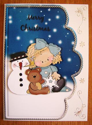 Me, Snowman and Teddy Scallope Edge Curve Card by Kerry Sawyers