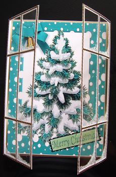 Christmas Tree in Turquiose Snow Frame, French Gatefold by Kerry Sawyers
