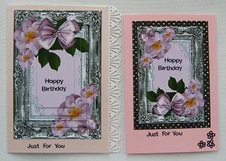 2 Card Sheet for a Lady Pink Roses and Bows by Kerry Sawyers