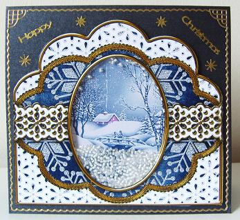 Blue Winter Walk Anglaise Scallop Card Base and Frame by Kerry Sawyers