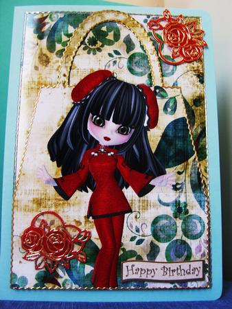 Little China Girl in Red Handbag Card by Kerry Sawyers