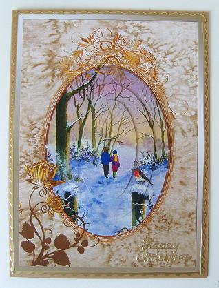 Winter Walk with Sepia Frame Decoupage by Kerry Sawyers