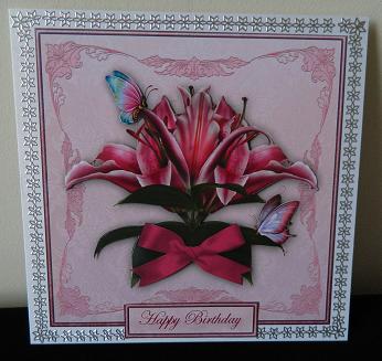 Stargazer Lilies and Butterflies 8x8 Topper by Kerry Sawyers