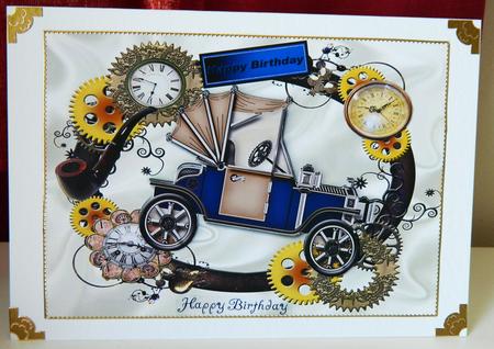 Steampunk Clock Frame with Blue Steam Car A4 by Kerry Sawyers