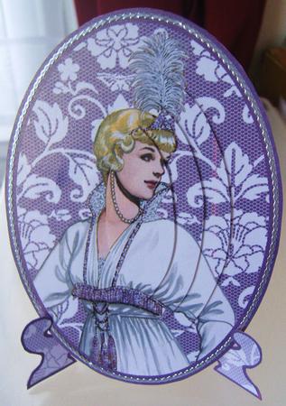 Vintage Beauty Cameo , Wearing a Gorgeous Dress with Purple Tassles & Feather Tiara Plate Card Kit by Kerry Sawyers