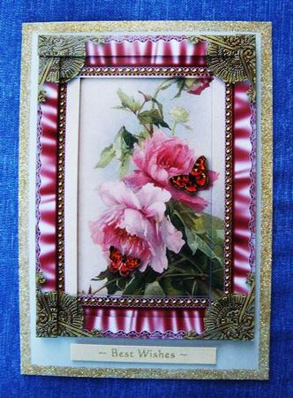 Pink Butterfly Roses Ruffles 2 7x5inch Spiral Edge Stacker by Kerry Sawyers