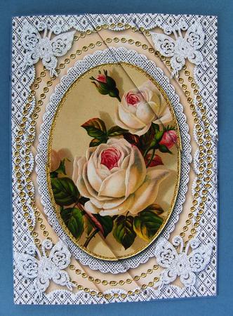 Vintage White Roses Butterfly Lace Duo Corner A5 Stacker by Kerry Sawyers