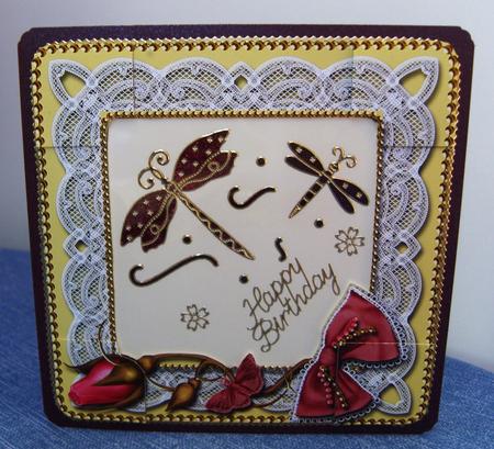 Lemon Pink Single Rose Bud 8x8inch Square Card Front by Kerry Sawyers