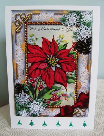 Red Poinsettia Snow One Edge Scallop Bottom 7x5inch Stacker by Kerry Sawyers