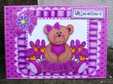 Cute Little Bear in Pink Dress with Flowers by Kerry Sawyers