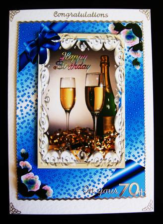 Lovely Bottle of Champagne on Blue Starry Background by Kerry Sawyers