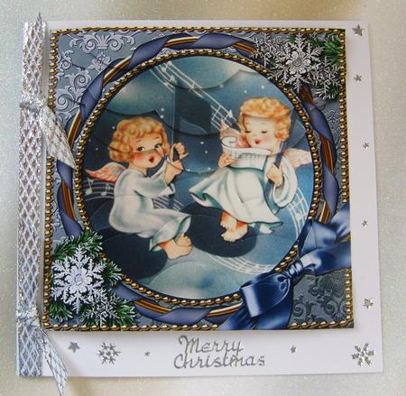 Singing Angels Snow 5in Top N Bottom Round Scallop Stacker by Kerry Sawyers