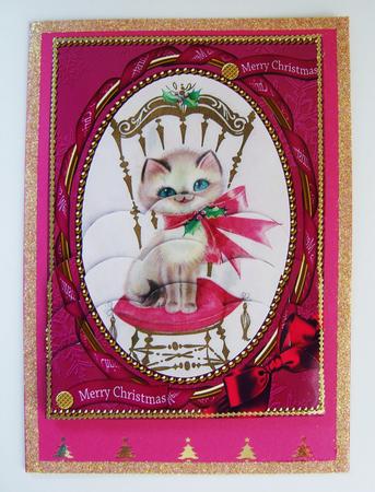 Christmas Cat One Edge Scallop Bottom 7x5inch Stacker by Kerry Sawyers