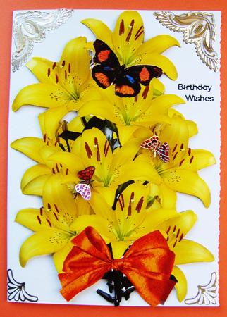 Yellow Lilies & Butterfly Cut Out & Fold Over the Side Card by Kerry Sawyers