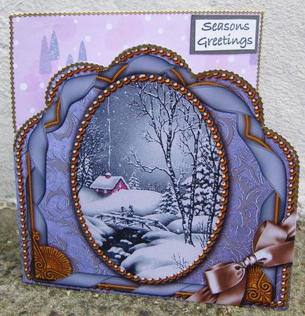 Blue Winter Walk Ornate Scalloped Folded Card by Kerry Sawyers
