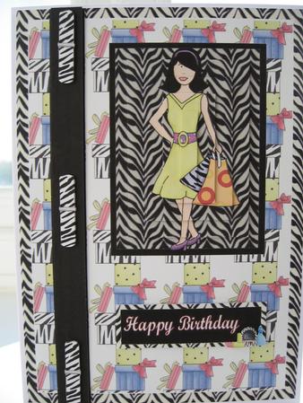 Shopping Lady Zebra Themed Card Front by Kerry West